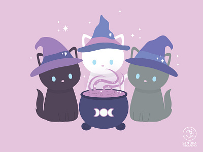Witch Kitties cat cat illustration halloween inktober spooky vectober witch