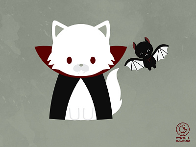 Cat and Bat cute halloween illustration persian cat vampire vectober vector