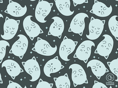 Cat Ghost Pattern cat cute ghost halloween illustration kawaii pattern pattern a day repeat pattern seamless pattern surface pattern textile design vectober