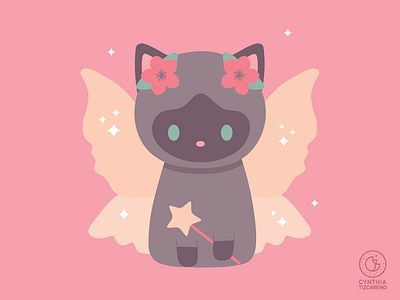 Fairy Cat cat cat illustration character design cute fairy floral ilustration magical siamese cat vector