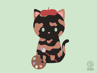 Artist Cat art artist cat cute halloween illustration illustration design painter tortiecat vector