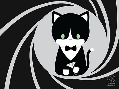 James Bond Cat 007 cat catart costume cute halloween illustration james bond tuxedocat vector