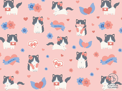 Valentines Day Pattern cat art character art childrens art cute illustration art print and pattern ragdoll cat seamless pattern surface pattern valentines day