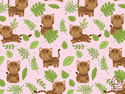 Bengal Cat Pattern Design bengal cat cat cute illustration nature patterns pattern design surface pattern textile design vector illustration