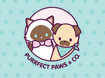 Purrfect Paws & Co Logo Design branding cat characterart cute dog illustration kawaii logo logo design logo design branding logo designer logo designs pug vector