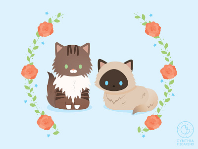 Mika + Tiberius cat cat portrait character design cute illustration kawaii pet portrait vector