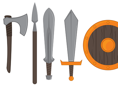 Weapon Illustrations ax axe illustrations shield spear sword vector