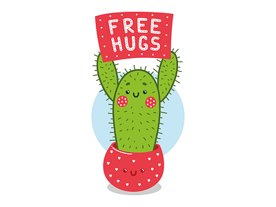 Free Hugs art cactus cartoon cute digital fun illustration vector