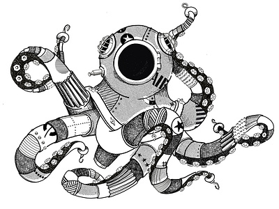 robo octopus black and white kids graphics nuts and bolts octopus robo animals scrapyard graphics