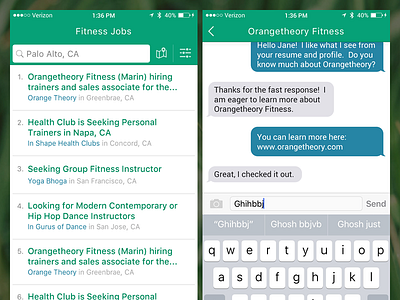 Namafit for iOS chat ios list mobile ui ux
