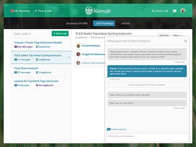 Job Management Admin list messaging panel ui ux web app