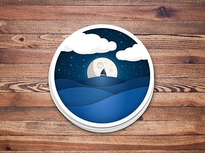 Moonlit Night at Sea -- Sticker design illustration night ocean sticker