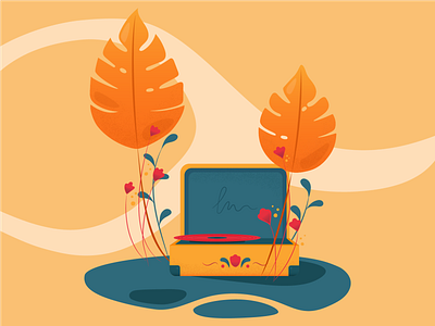 Autumn autumn flower gramophone illustration music vector