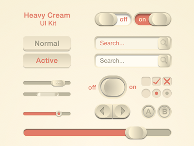 Heavy Cream UI Kit buttons cream flip freebie kit orange sliders switch ui