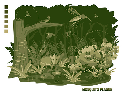 Mosquito Plague birds endangered extinction forest hawaii illustration mosquito native pigs vector