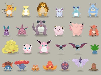 Pokemon Designs 26-50 clefairy diglett jigglypuff nidoran oddish paras pokemon sandshrew venonat vulpix zubat