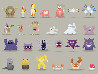 Pokemon Designs 76-100 cloyster doduo drowzee ghastly grimer krabby magnemite pokemon ponyta seel slowpoke voltorb