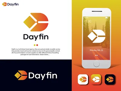 Dafin logo design for a fictional travel agency artificial intelligence branding logo company develops digital agency it company letter logo mobile app modern logo nft landing page robot chat simple logo software studio tech logo tech technology developer travel agency travelling packages vector web sites