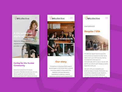 TriCollective mobile website screens