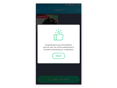 App screen - posting item for sale 1.7 android pop up success thumbs up app design ecommerce gradient graphic design ui ui design user interface