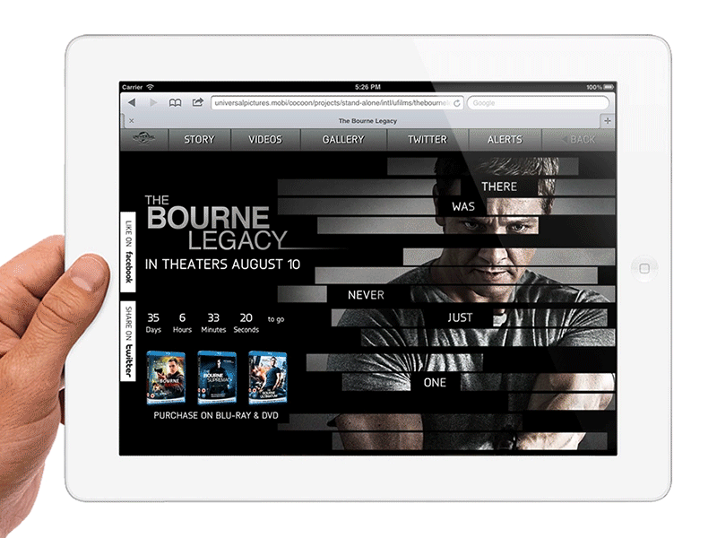 The Bourne Legacy iPad website loading sequence