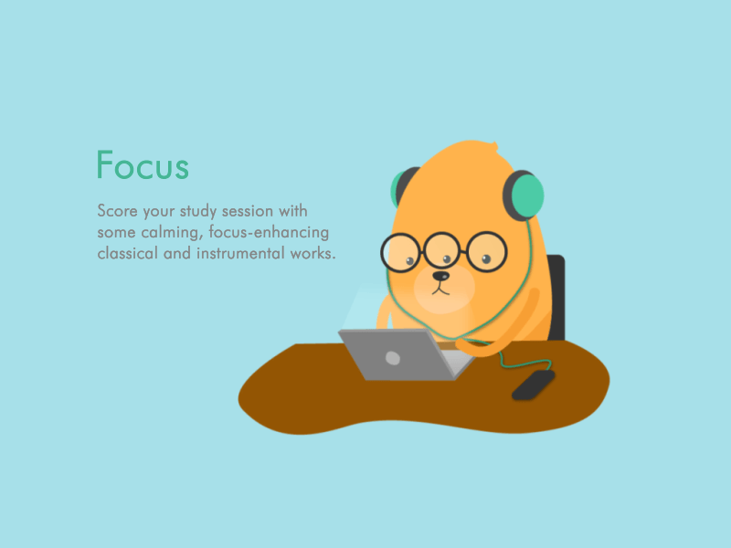Focus and Music animation character duik music app typing