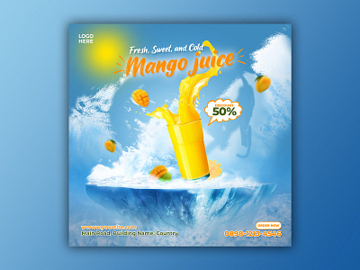 Template Social Media Mango Juice Design background banner branding design drink facebook feed flyer freepik fruit graphic instagram juice mango mobile post poster promotion social media template