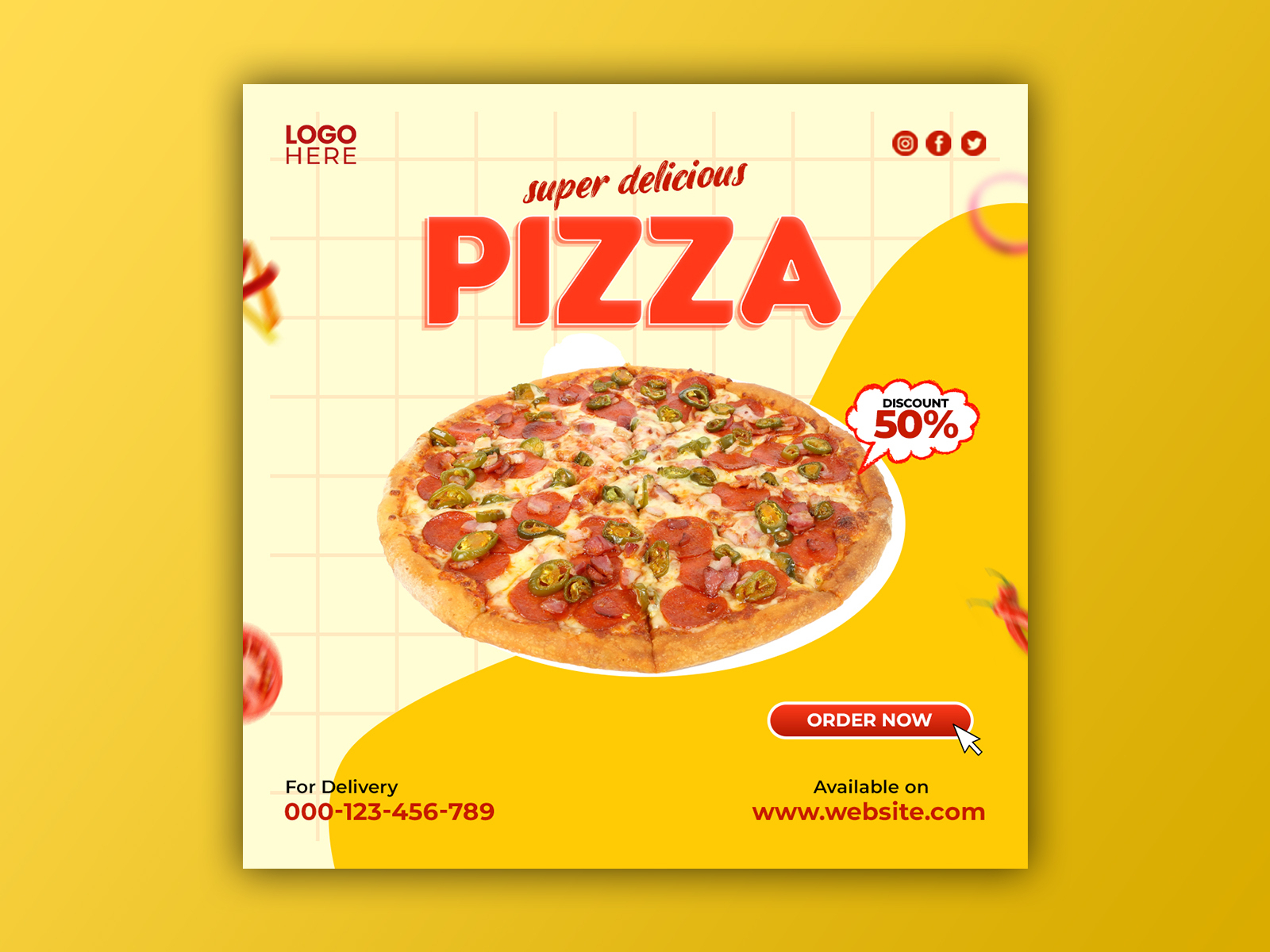 Template Social Media Super Delicious Pizza Design by Silah Afghani on ...