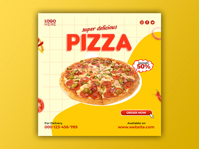 Template Social Media Super Delicious Pizza Design background banner branding design facebook fast food feed flyer food freepik graphic instagram menu mobile pizza post poster promotion social media template