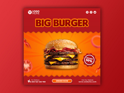 Template Social Media Big Burger Design background banner branding burger design facebook fast food feed flyer food freepik graphic instagram menu mobile post poster promotion social media template