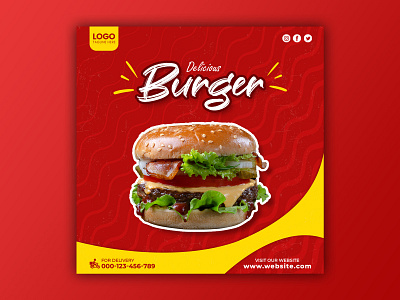 Template Social Media Delicious Burger Design background banner branding burger design facebook fast food feed flyer food freepik graphic instagram menu mobile post poster promotion social media template