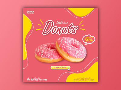 Template Social Media Delicious Donuts Design background banner branding design dessert donut doughnut feed flyer food freepik graphic instagram menu mobile post poster promotion social media template