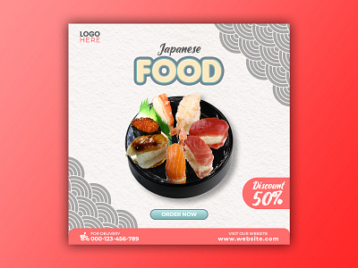 Template Social Media Japanese Food Design banner branding design discount facebook feed flyer food menu freepik graphic design instagram japanese food mobile post poster promotion restaurant social media sushi template