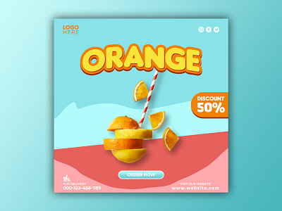 Template Social Media Orange Design banner branding design discount drink facebook feed flyer freepik fruit graphic design instagram juice mobile orange post poster promotion social media template