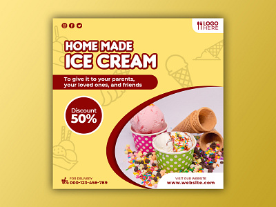 Template Social Media Ice Cream Design banner branding design dessert discount facebook feed flyer food menu freepik graphic design ice cream instagram mobile post poster promotion restaurant social media template