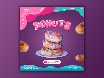 Template Social Media Donuts Design banner branding design dessert discount donut facebook feed flyer food menu freepik graphic design instagram mobile post poster promotion social media sweet template