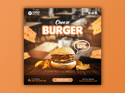 Template Social Media Cheese Burger Design banner branding burger cheese design discount facebook fast food feed flyer food menu freepik graphic design instagram mobile post poster promotion social media template