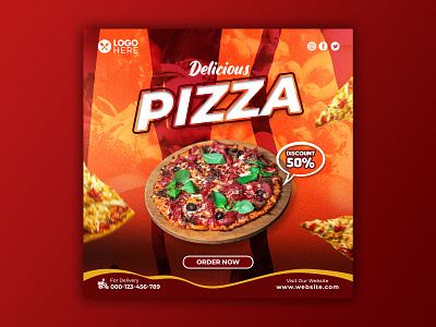 Template Social Media Delicious Pizza Design banner branding design discount facebook fast food feed flyer food menu freepik graphic design instagram mobile pizza post poster promotion restaurant social media template