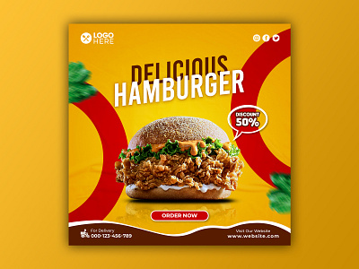 Template Social Media Delicious Hamburger Design