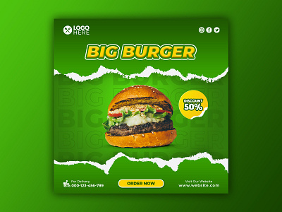 Template Social Media Big Burger Design banner branding burger design discount facebook fast food feed flyer food menu freepik graphic design instagram mobile post poster promotion restaurant socila media template