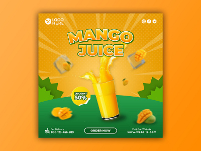 Template Social Media Mango Juice Design banner branding design discount drink facebook feed flyer freepik fruit graphic design instagram juice mango mobile post poster promotion social media template