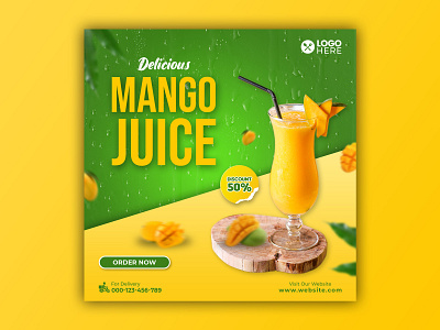 Template Social Media Delicious Mango Juice Design banner branding design discount drink facebook feed flyer freepik fruit graphic design instagram juice mango mobile post poster promotion social media template