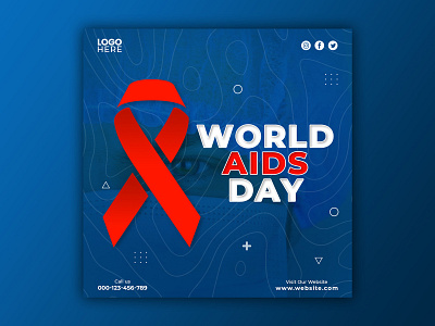 Template Social Media World Aids Day Design aid banner branding campaign design facebook feed flyer freepik graphic design health instagram medical mobile post poster promotion social media template virus