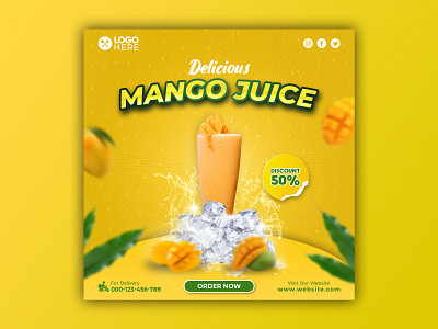 Template Social Media Delicious Mango Juice Design banner branding design discount drink facebook feed flyer freepik fruit graphic design instagram juice mango mobile post poster promotion social media template