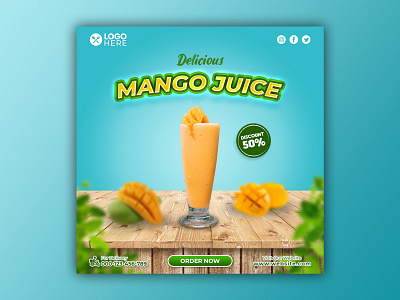 Template Social Media Mango Juice Design banner branding design discount drink facebook feed flyer freepik fruit graphic design instagram juice mango mobile post poster promotion social media template