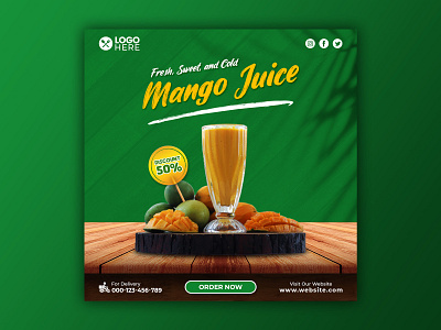 Template Social Media Mango Juice Design banner branding design discount drink facebook feed flyer freepik fruit graphic design instagram juice mango mobile post poster promotion social media template