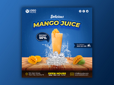 Template Social Media Mango Juice Design banner branding design discount drink facebook feed flyer freepik fruit graphic design instagram juice mango mobile post poster promotion social media template