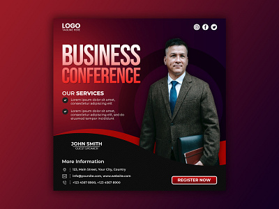 Template Social Media Business Conference Design agency banner branding business conference corporate design facebook feed flyer freepik graphic design instagram marketing mobile post poster promotion social media template