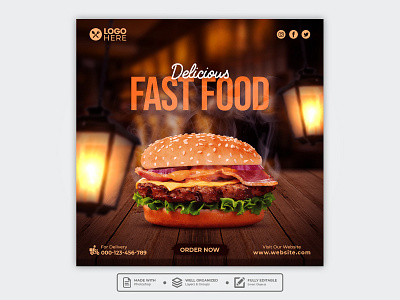 Template Social Media Fast Food Design banner branding burger design facebook fast food feed flyer food menu freepik graphic design instagram junk food mobile post poster promotion restaurant social media template