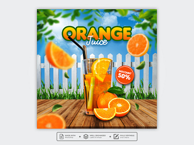 Template Social Media Orange Juice Design banner branding design drink facebook feed flyer food menu freepik graphic design instagram juice mobile post poster product design promotion restaurant social media template